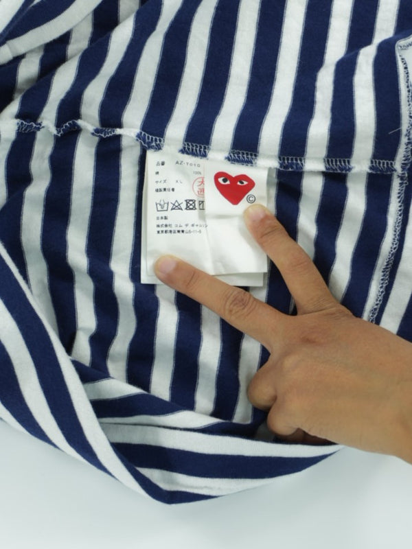 COMME des GARCONS PLAY Stripe Long Sleeve With Red Heart : XL