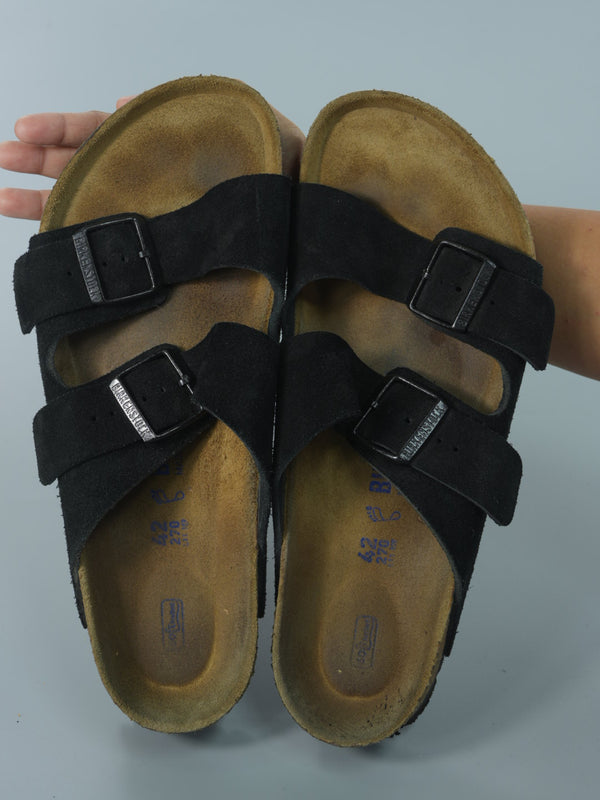 Birkenstock Black Suede Arizona Slide : 42 EUR